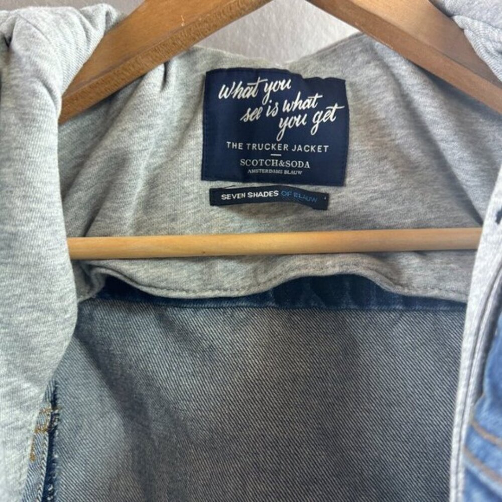 Mens Scotch And Soda Denim Trucker Jacket With Hoodie - Picture 2 of 8